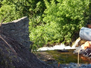 Part of the wall from the 19th century mill, left as a reminder of when the mill wheels turned here.